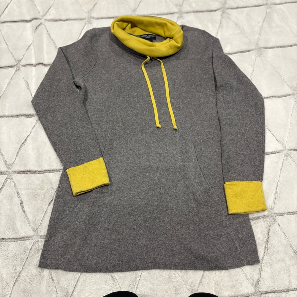 Cynthia Rowley Active Womens M Gray Yellow Cowl Neck Tunic Sweater Long Sleeve